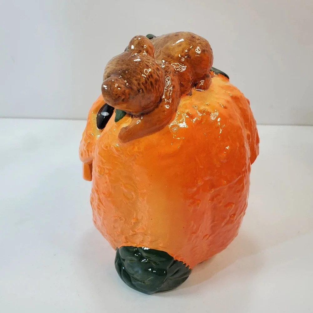1988 Brinn's Halloween Jack O Lantern w/ Bear Ceramic Tea Light Holder Taiwan